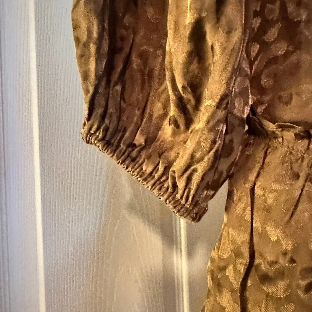 Joy Joy Olive Jacquard Leopard Smocked Waist Mini Dress Size Small NWOT - Picture 6 of 9